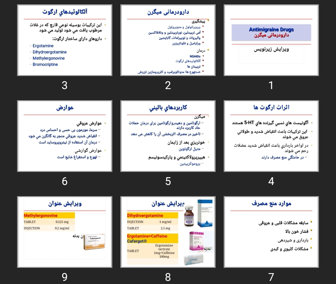 پاورپوینت Antimigraine Drugs دارودرمانی میگرن