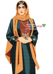 وکتور دخترایرانی محجبه مانتویی با لباس سنتی