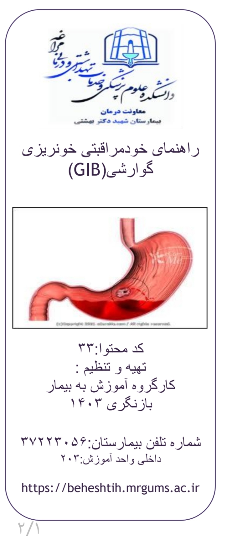 پمفلت راهنمای خودمراقبتی خونریزی گوارشی GIB