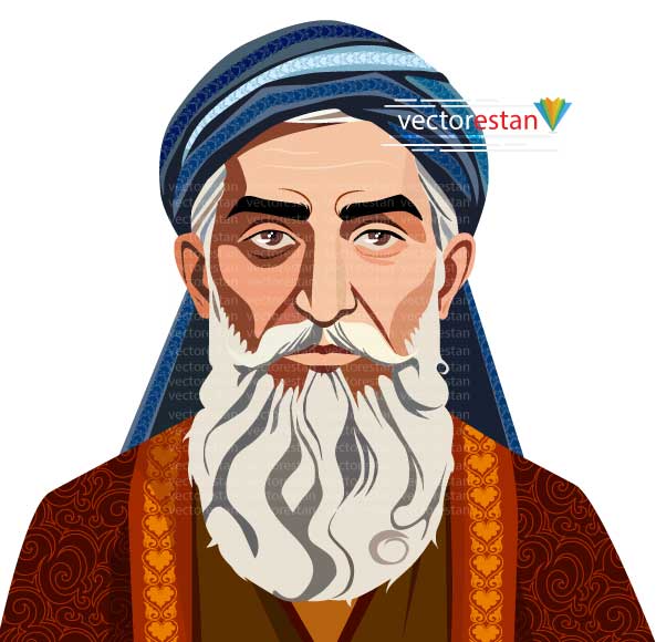 وکتور پیرمرد و دانشمند ایرانی با عبا و عمامه قدیمی و سنتی