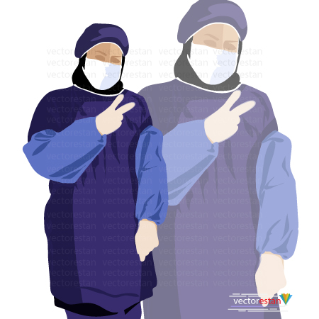 وکتور لایه باز پرستاران زن ایرانی با ماسک و لباس محافظ( ویروس کرونا)