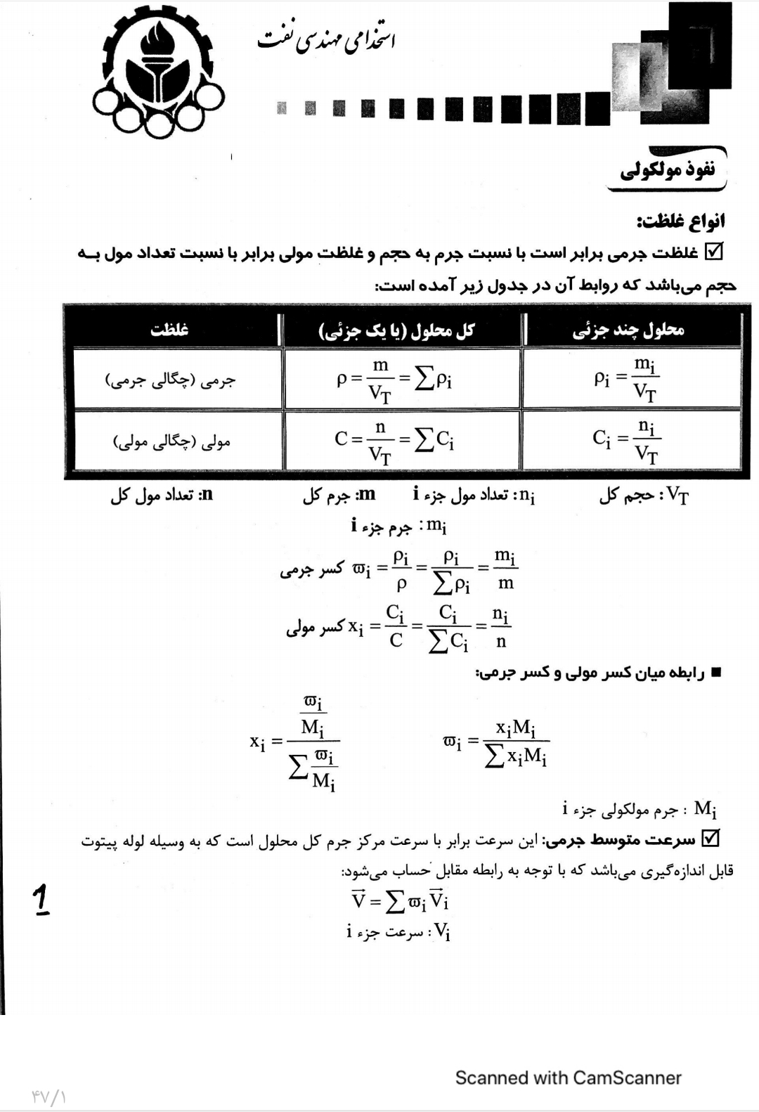 جزوه انتقال جرم و عملیات واحد استخدامی مهندسی نفت