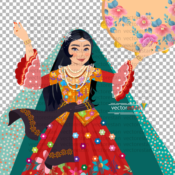 طرح png زن ایرانی با پوشش سنتی و چادر رنگی