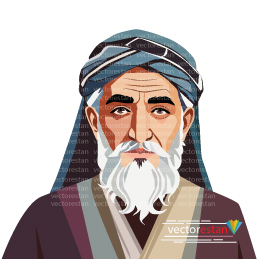 وکتور پیرمردقدیمی ایرانی با عمامه و عبا