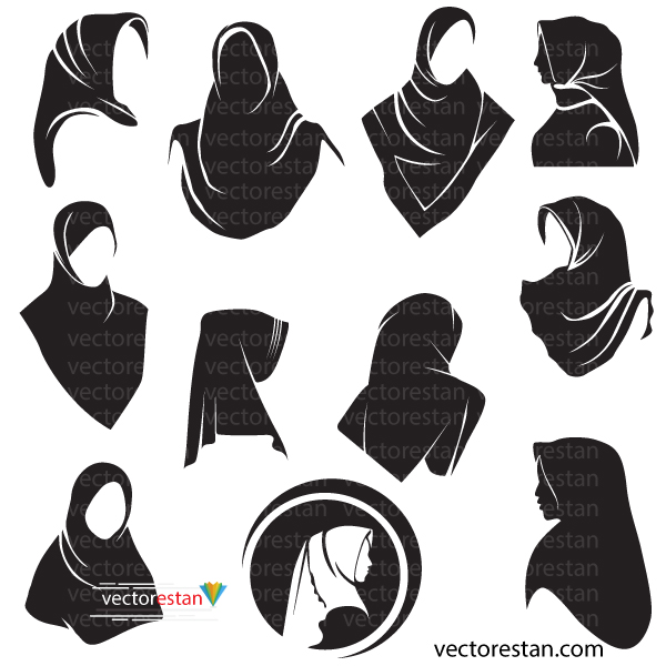 مجموعه وکتور 11(یازده) لوگو حجاب زن طرح سیاه و سفید