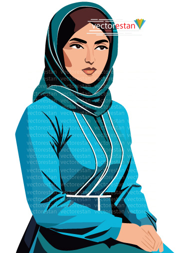 وکتور دختر محجبه ایرانی با لباس و روسری آبی