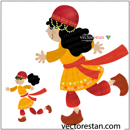 وکتور پسربچه(دختربچه) با لباس سنتی ایرانی.طرح لایه باز و قابل متحرکسازی از کاراکتر کودک در حال دویدن