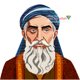 وکتور پیرمرد و دانشمند ایرانی با عبا و عمامه قدیمی و سنتی