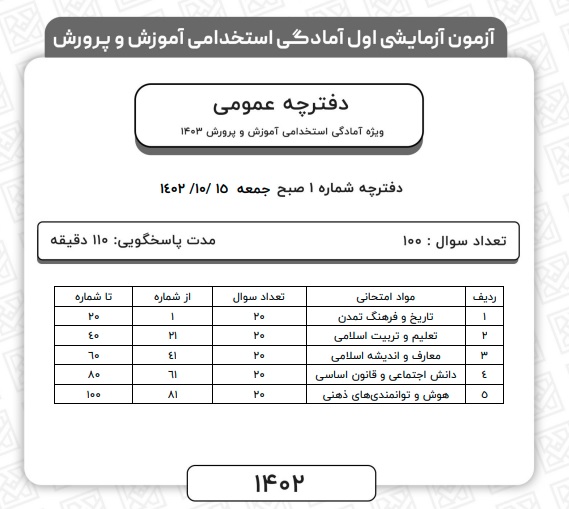 آزمون آزمایشی دروس عمومی ، اختصاصی و تخصصی آموزگـاری