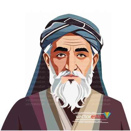 وکتور پیرمردقدیمی ایرانی با عمامه و عبا