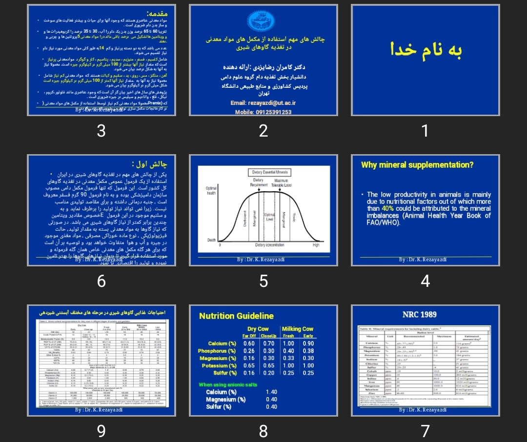 پاورپوینت چالش های مهم استفاده از مکمل های مواد معدنی در تغذیه گاوهای شیری