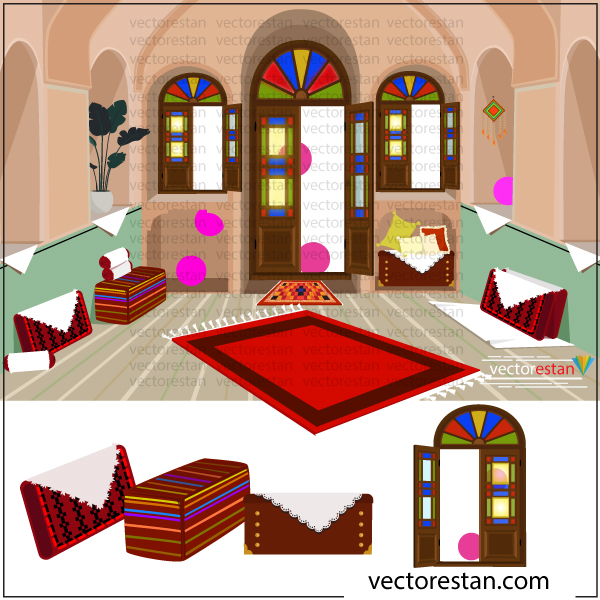 وکتور پس زمینه و فضای داخلی اتاق سنتی ایرانی