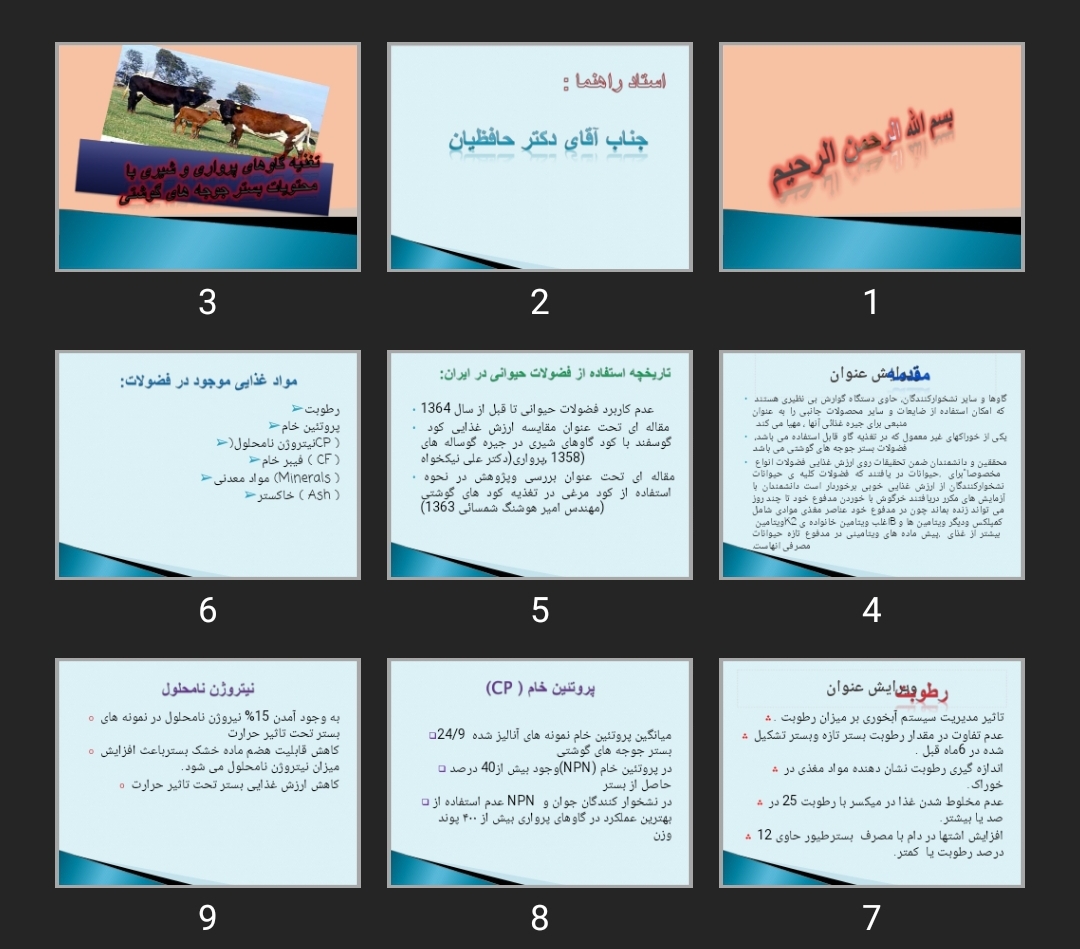 پاورپوینت تغذیه گاوهای شیری و پرواری با بستر
