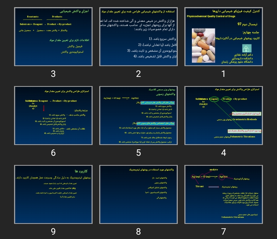 پاورپوینت كاربرد روش های شيميايی در آناليز داروها