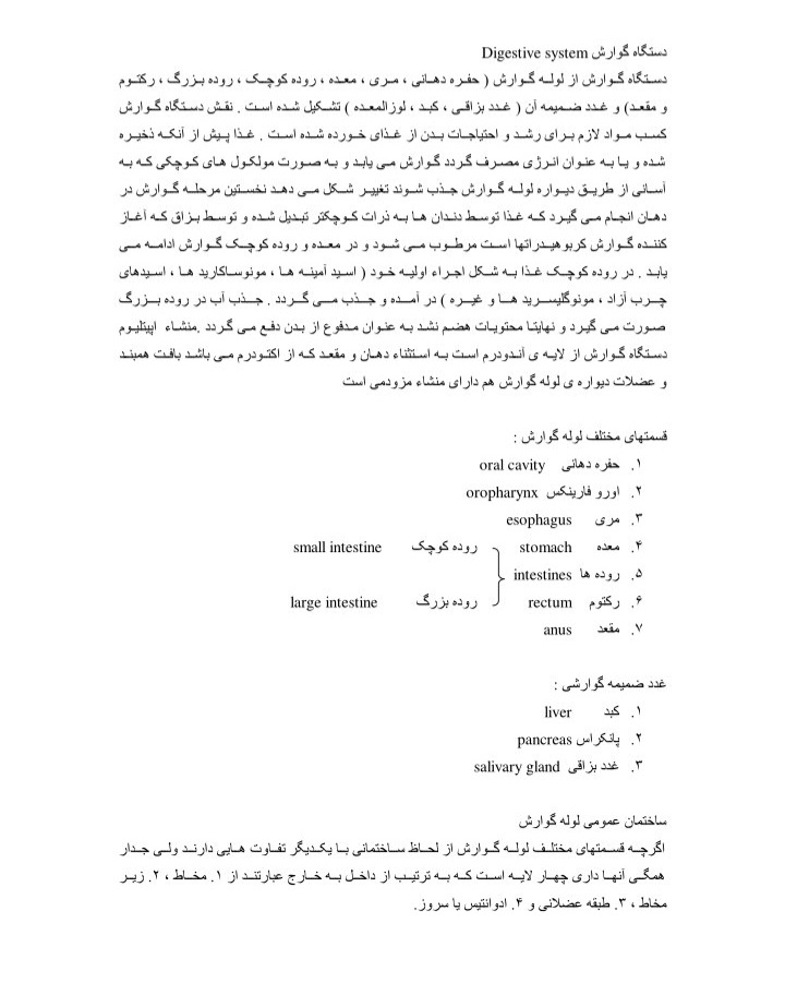 جزوه دستگاه گوارش- تایپی ۶۱ صفحه