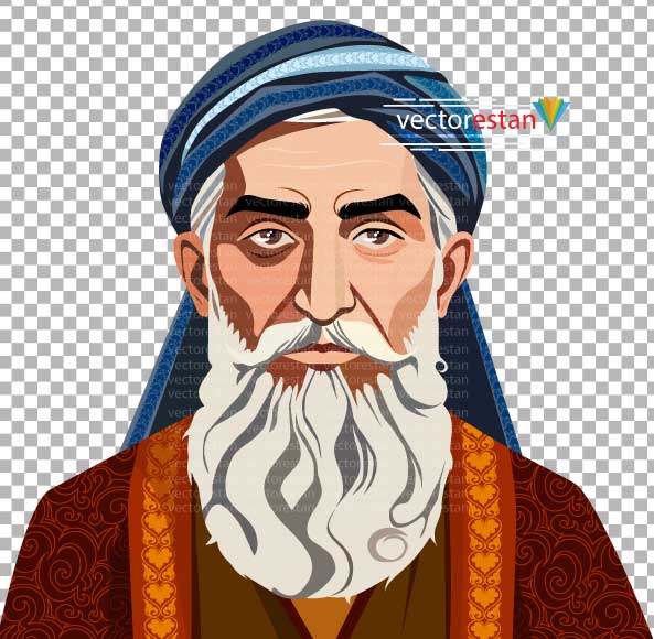 png پیرمرد با عبا و عمامه و پوشش سنتی و قدیمی ایران