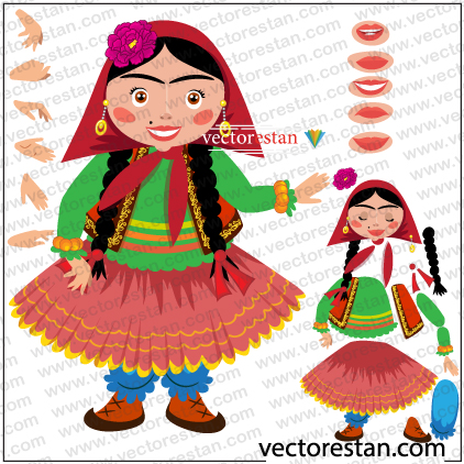 .وکتور دختربچه با لباس سنتی ایرانی.کاملا لایه بندی شده و مناسب متحرکسازی