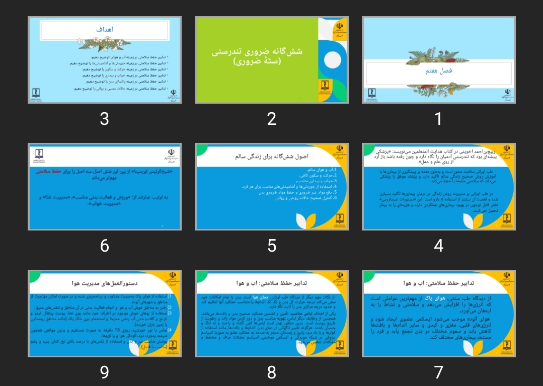 پاورپوینت شش‌گانه ضروری تندرستی (ستّۀ ضروری)