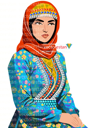 وکتور خانم محجبه با لباس سنتی و محلی طرحدار ایرانی