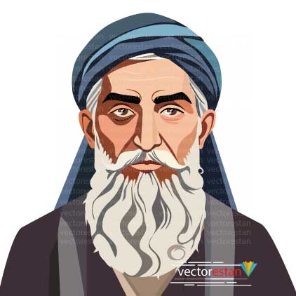 وکتور مرد مسن قدیمی ایرانی با لباس عمامه و عبا