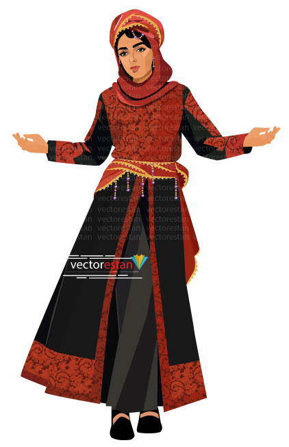 وکتور مدل زن جوان محجبه بالباس سنتی ایرانی(حجاب استایل)