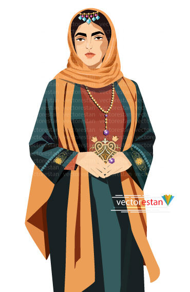 وکتور دخترایرانی محجبه مانتویی با لباس سنتی