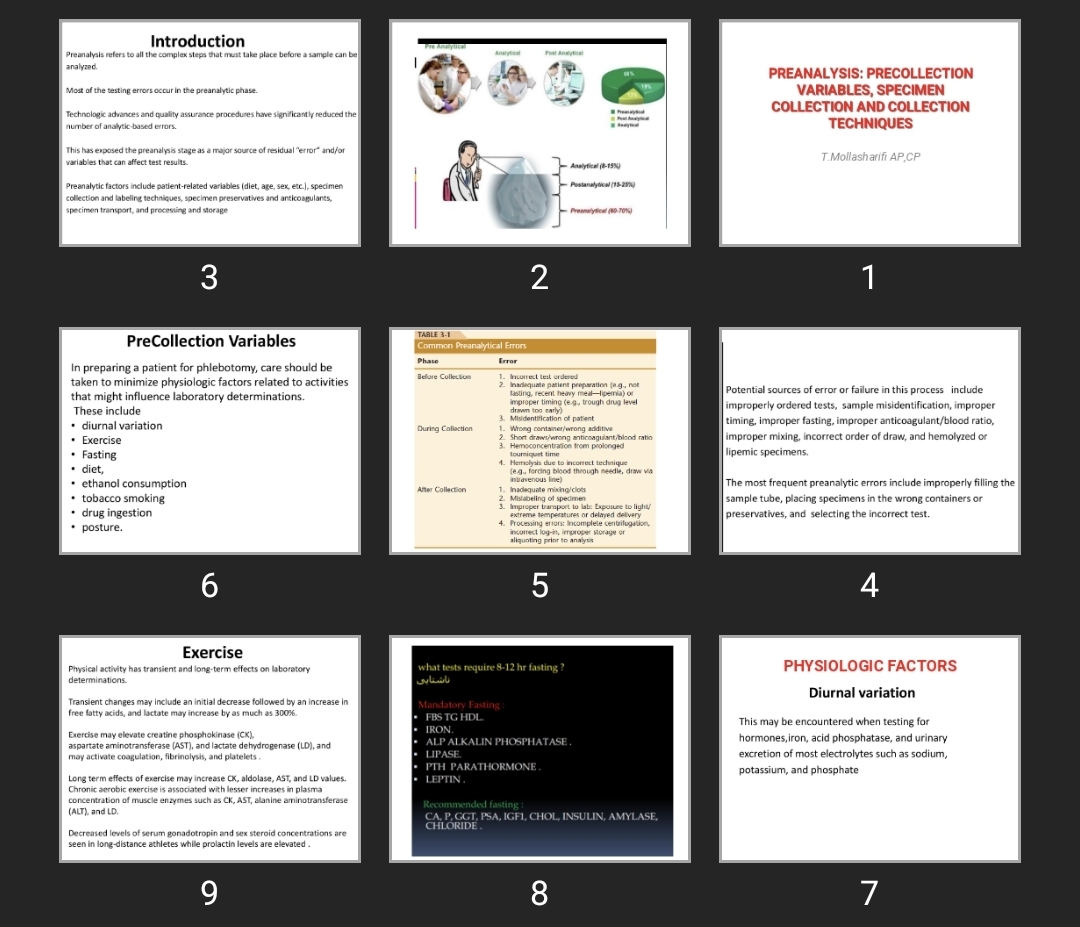 پاورپوینت PREANALYSIS: PRECOLLECTION VARIABLES, SPECIMEN COLLECTION AND COLLECTION TECHNIQUES