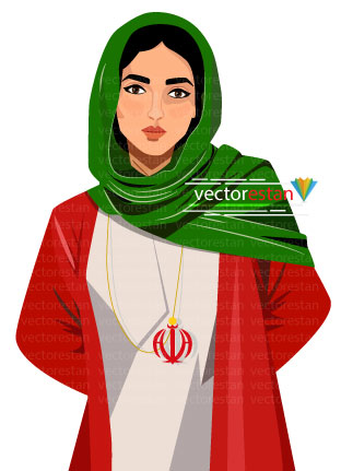 وکتور زن و پرچم سه رنگ ایران با گردنبند الله