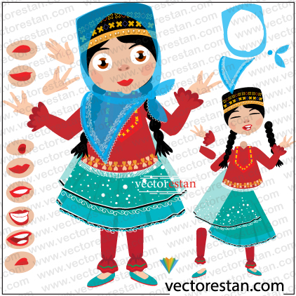 دانلود وکتور دختربچه با لباس محلی سنتی آذربایجانی