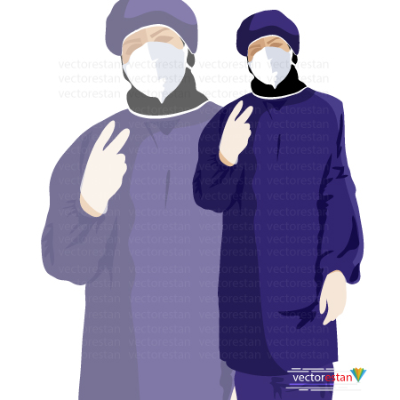 وکتور لایه باز پرستاران زن ایرانی با ماسک و لباس محافظ( ویروس کرونا)