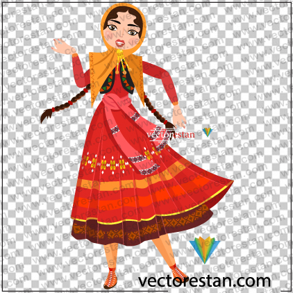 طرح عکس png دختر ایرانی با لباس سنتی قرمز.بدون پس زمینه 
