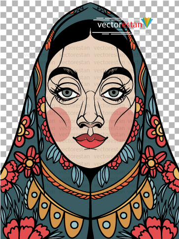 png بدون پس زمینه زن جوان با روسری گلدار ایرانی