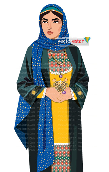 وکتور دختر محجبه با لباس سنتی و محلی ایرانی