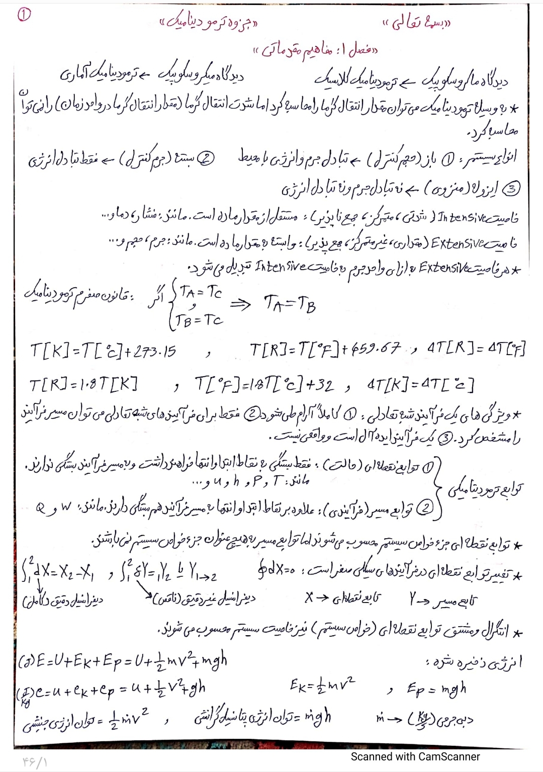 خلاصه ترمودینامیک