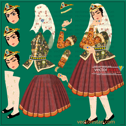 وکتور زن ایرانی با پوشش قدیمی سنتی ایرانی قابلیت متحرکسازی