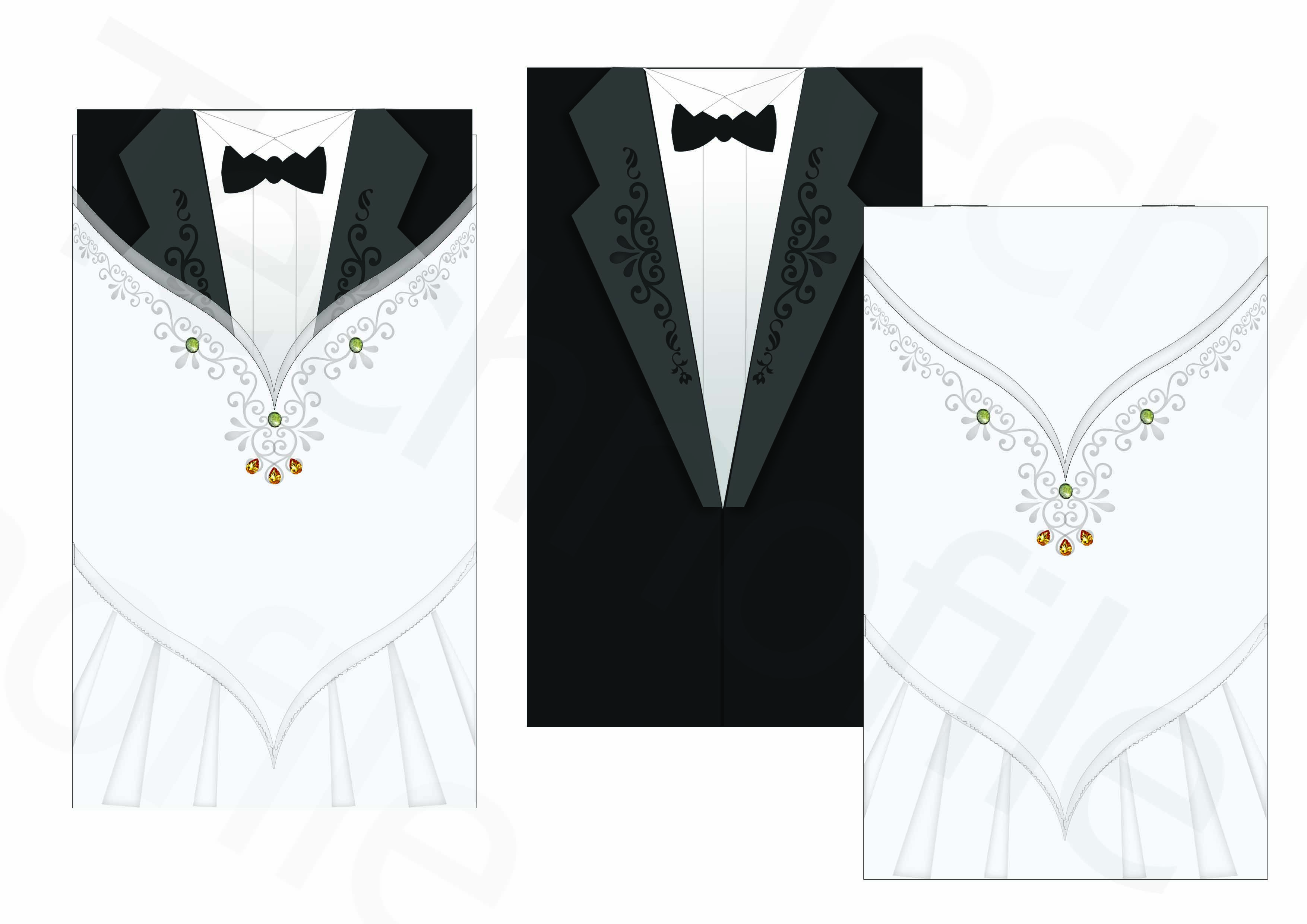 کارت عروسی طرح لباس عروس و داماد