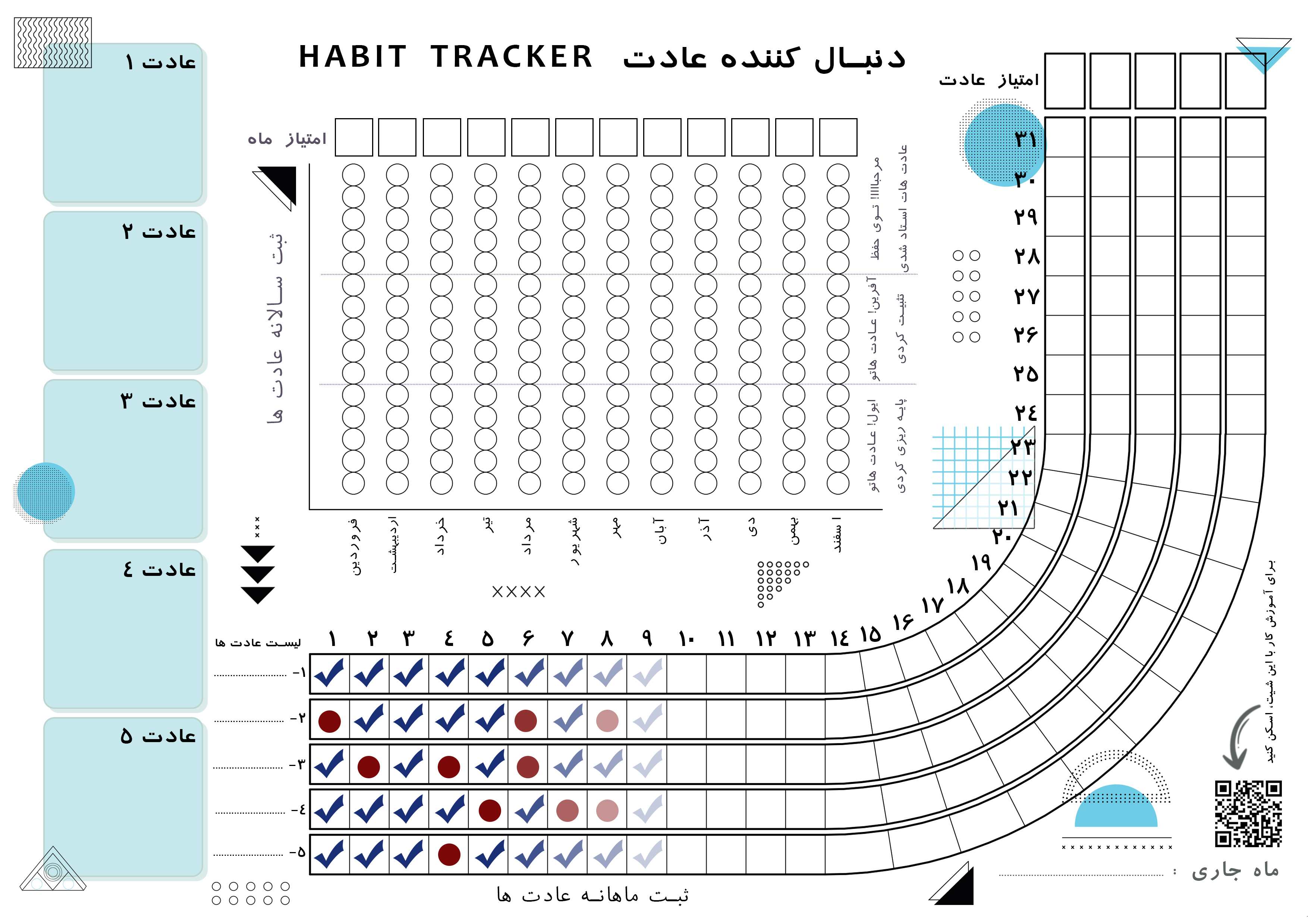 فایل شیت عادت ساز Habit tracker مدل GEO شیت هبیت ترکر جیو برای ثبت و ایجاد عادت ها، ثبت روزانه ماهانه و سالانه