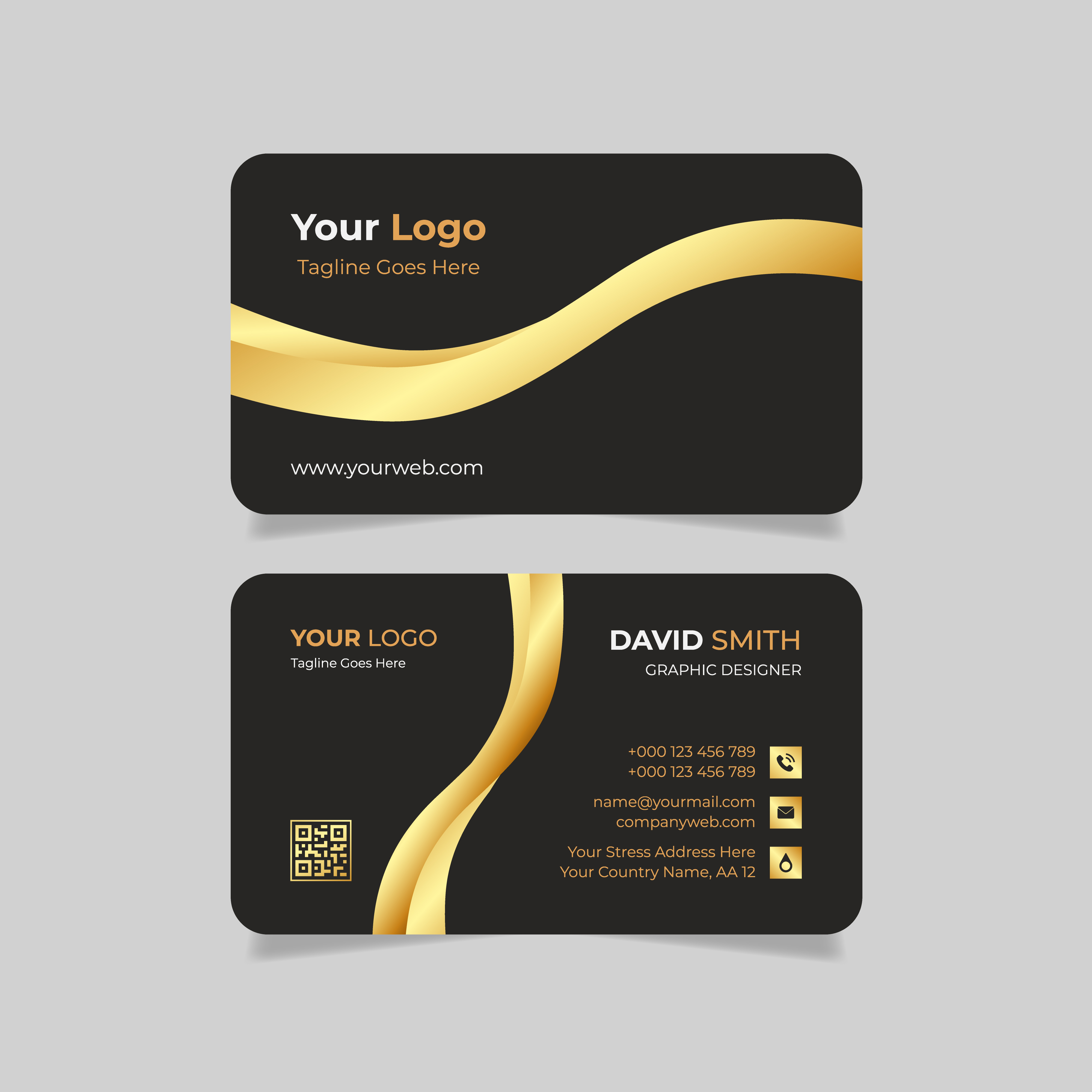 کارت ویزیت عمودی رنگ طلایی