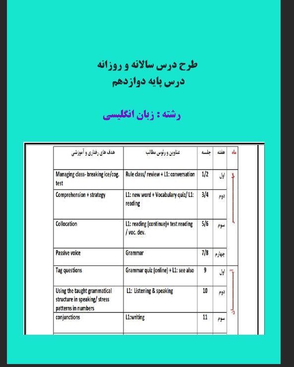 طرح درس روزانه و سالانه زبان انگلیسی دوازدهم