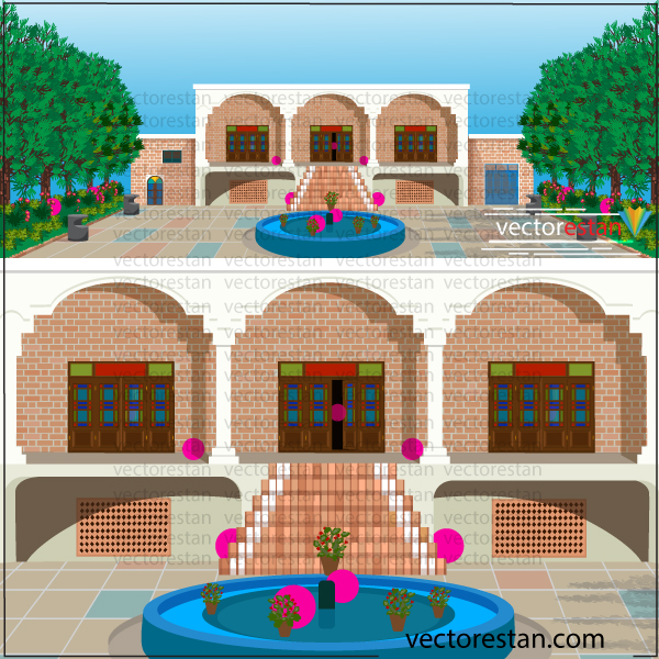 طرح لایه باز وکتور بکراند خانه قدیمی و آجری ایرانی
