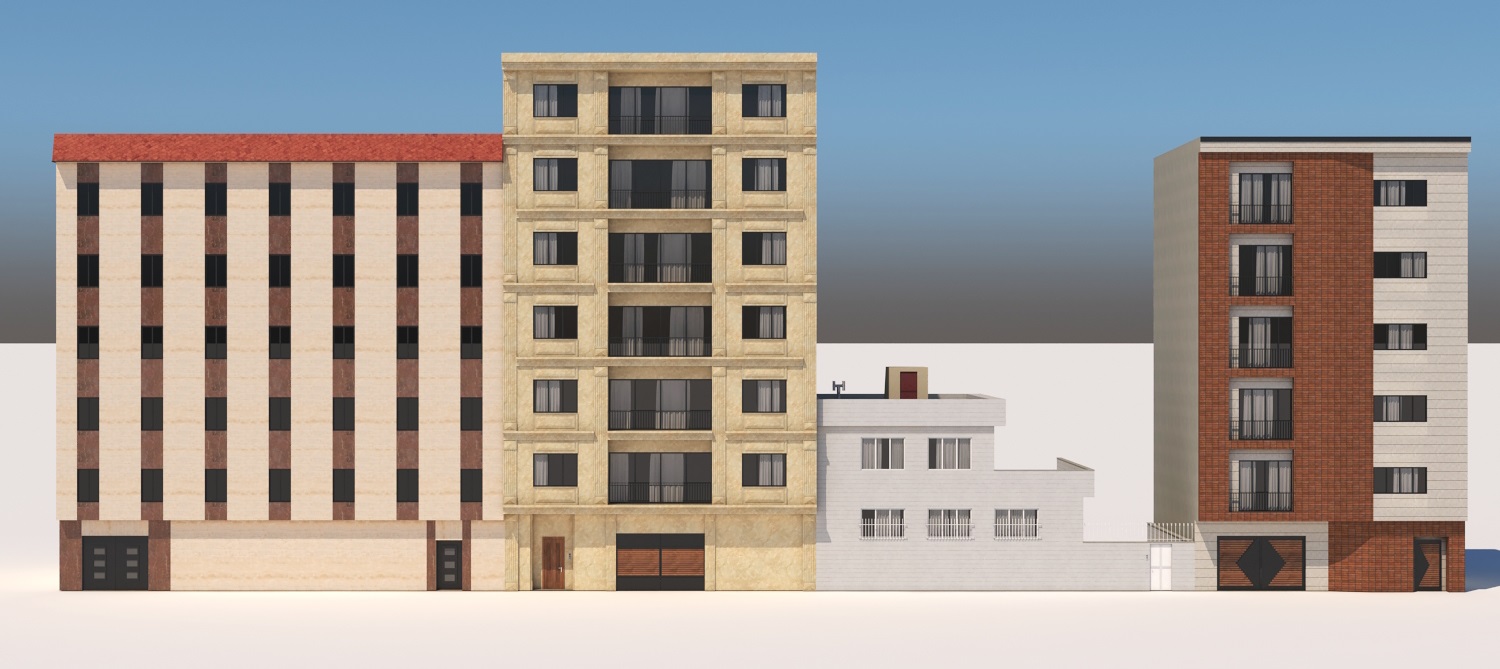 نمای سه بعدی ساختمان مسکونی ایرانی در قالب فایل تری دیمکس