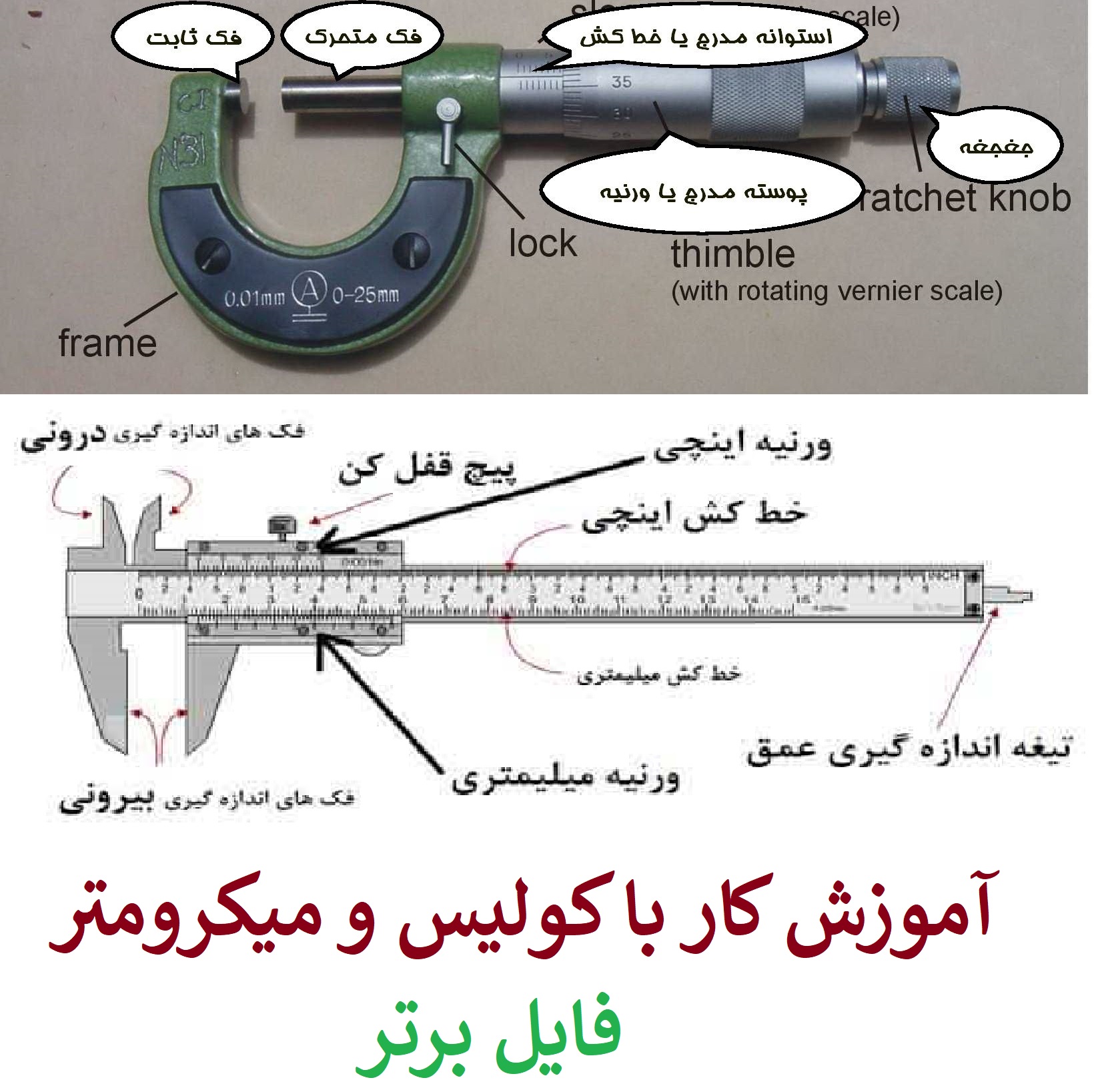 روش کار با کولیس و دستورالعمل کار با میکرومتر pdf