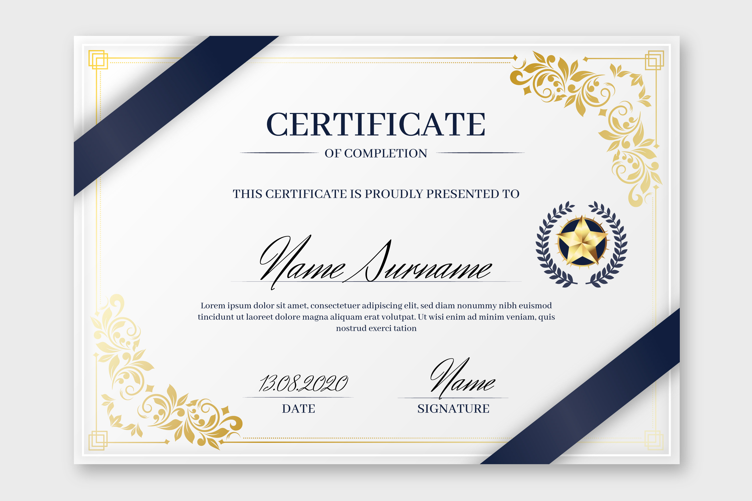 قالب گواهینامه و لوح تقدیر رنگ آبی سفید