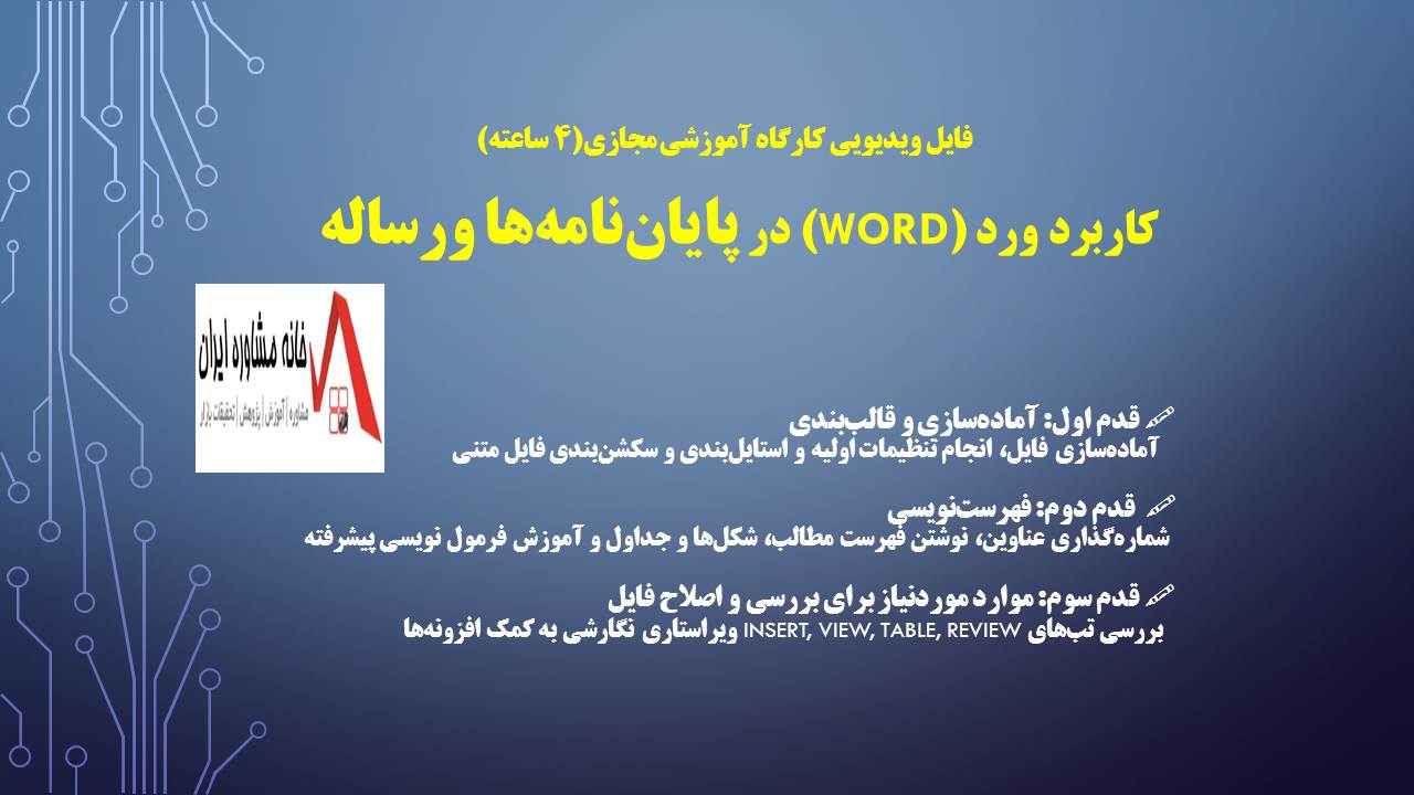 فایل ویدیوی آموزشی ۴ساعته، کاربرد (word) در نگارش  پایان نامه ها و رساله ها