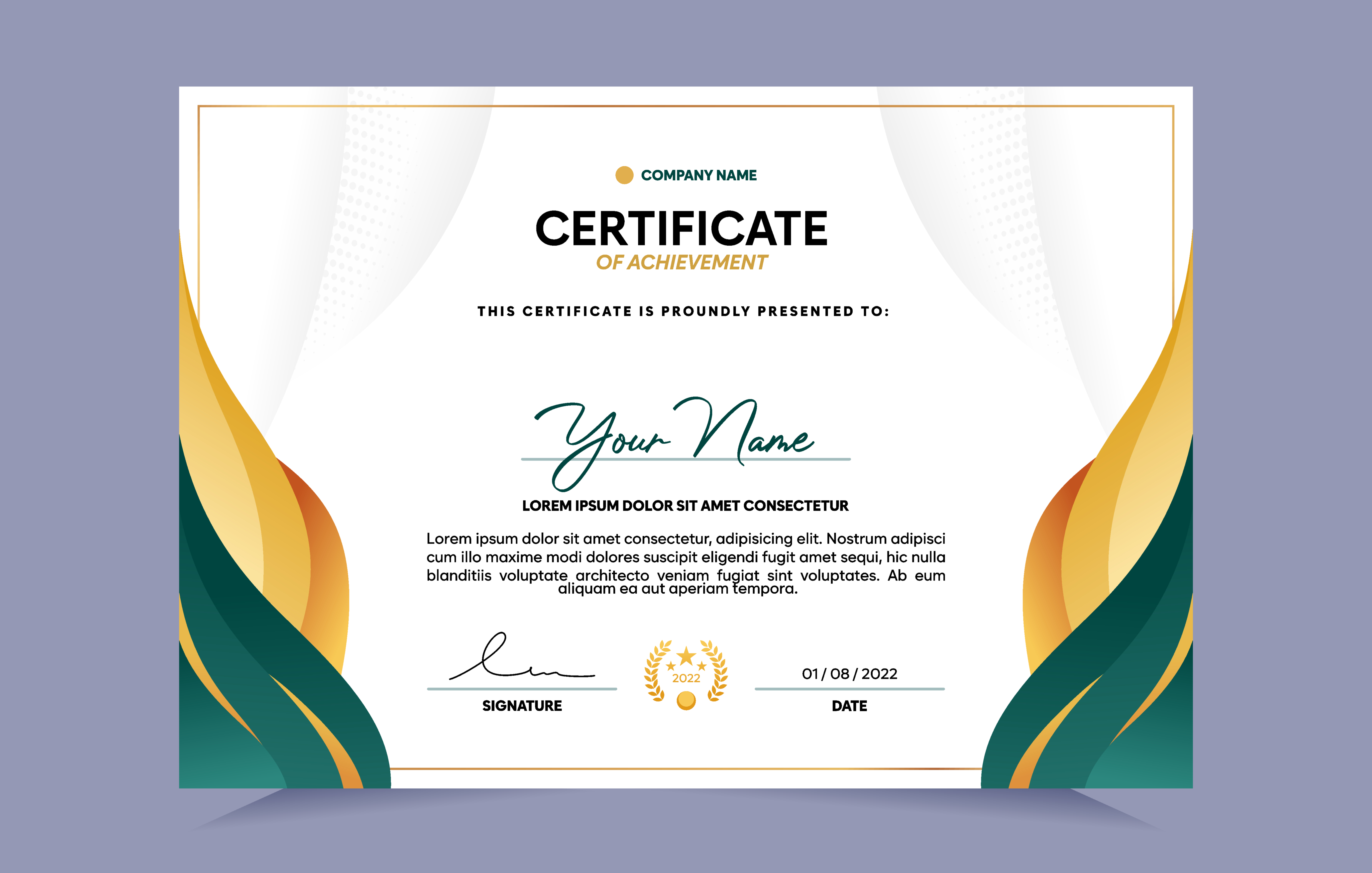 قالب گواهینامه و لوح تقدیر رنگ سبز نارنجی