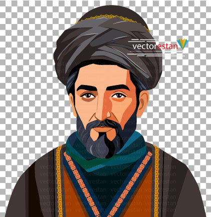 png پسرجوان دانشمند ایرانی قدیم با لباس عمامه و عبا