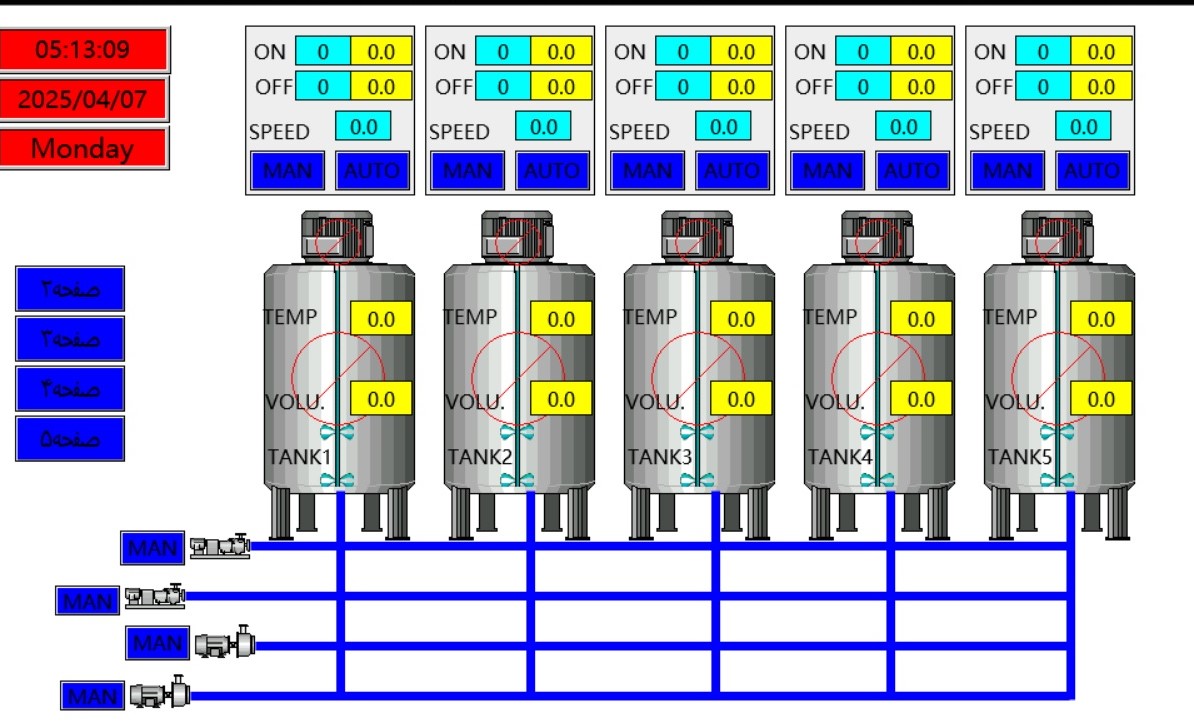 برنامه PLC و HMI برای کنترل و مانیتورینگ تانک‌های دوغ