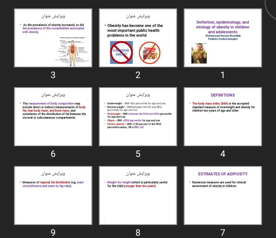 پاورپوینت Definition; epidemiology; and etiology of obesity in children and adolescents
