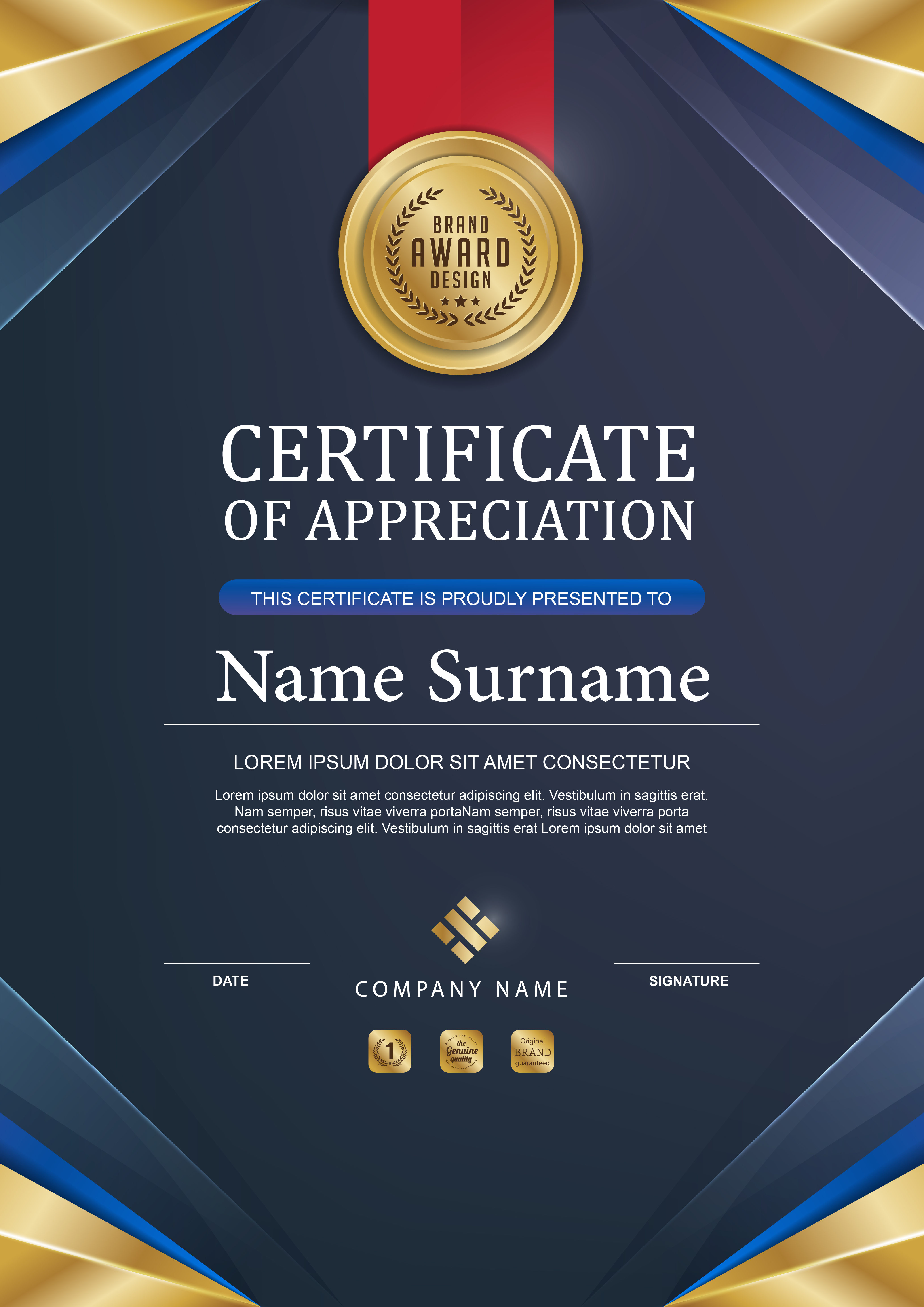 سرتیفیکیت مدرن و عمود ی طلا یی