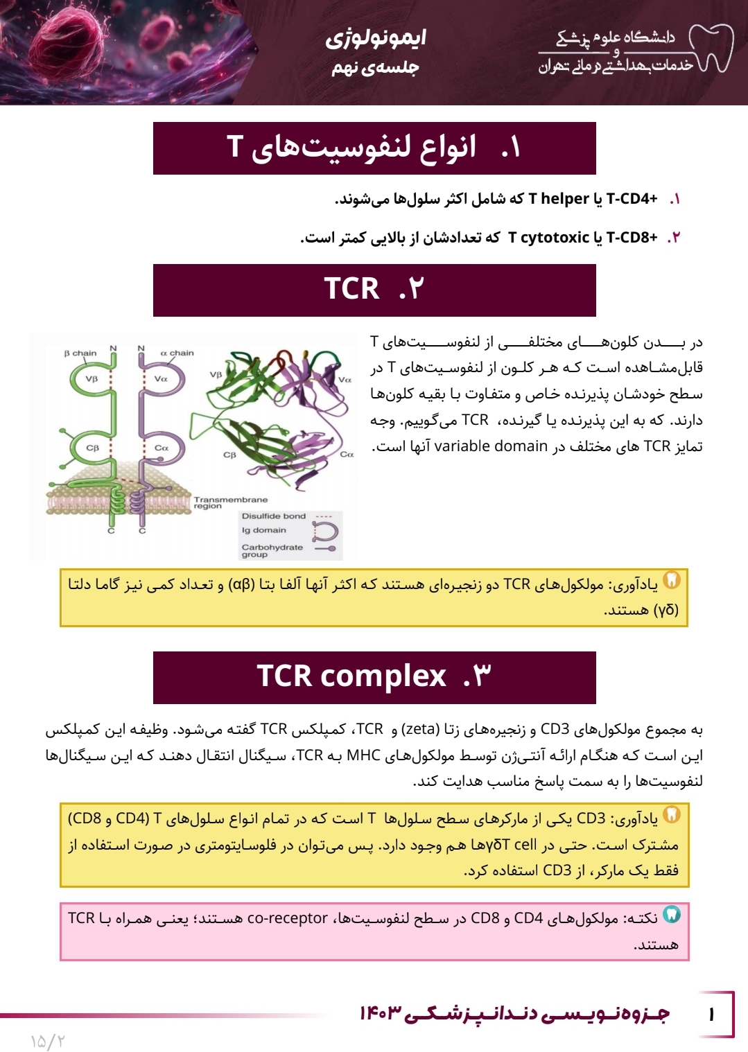 جزوه مبحث بیولوژی و عملکرد لنفوسیت های T